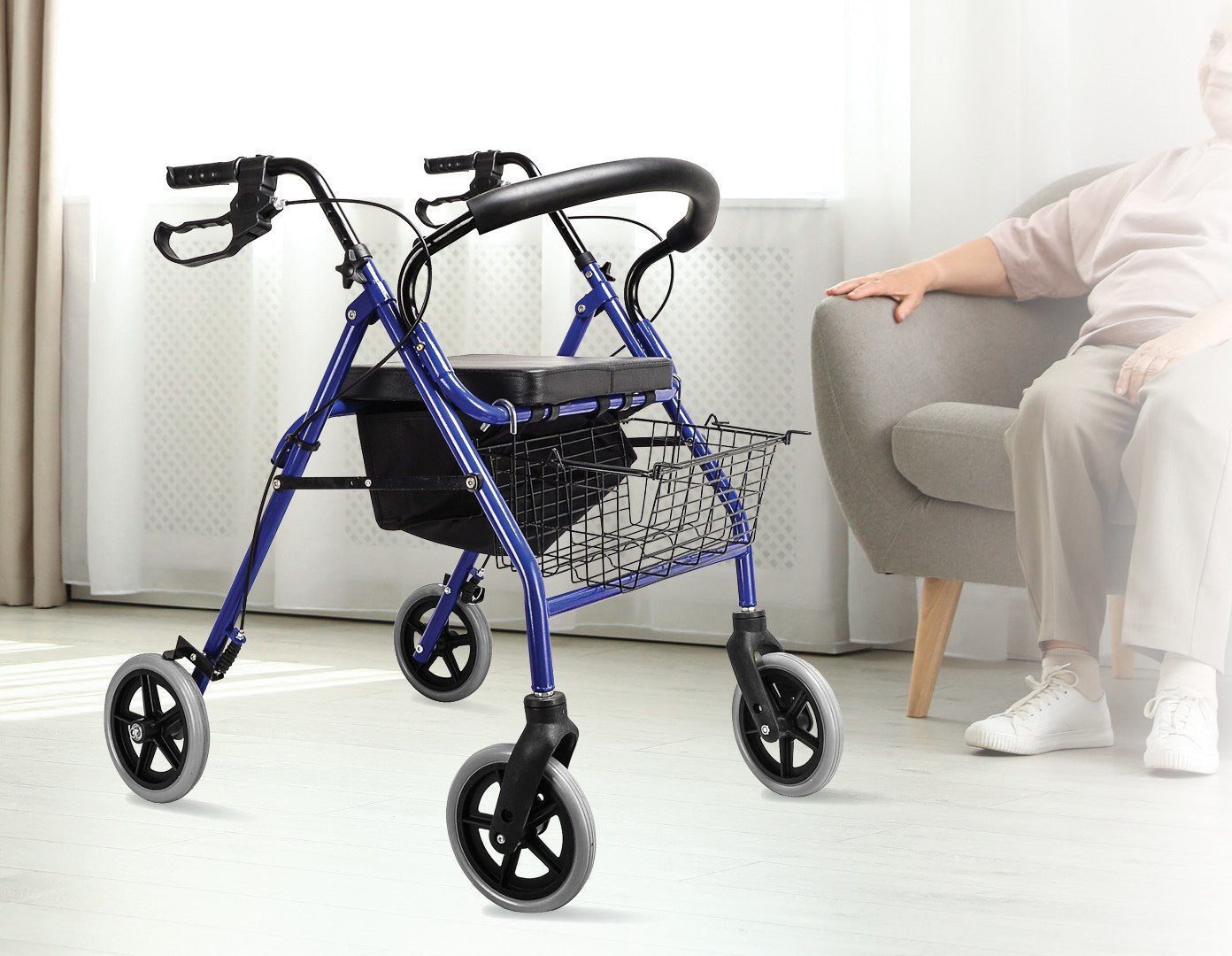 Personal Care Rollator Walker Walking Frame With Wheels Blue
