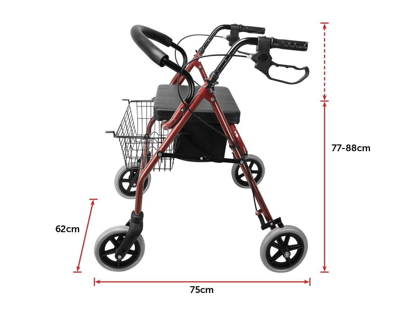 Personal Care Rollator Walker Walking Frame With Wheels Red