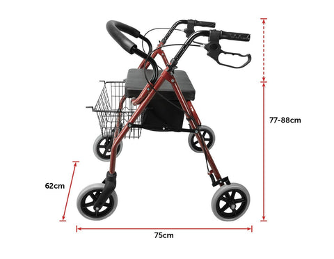 Rollator Walker Walking Frame With Wheels Red