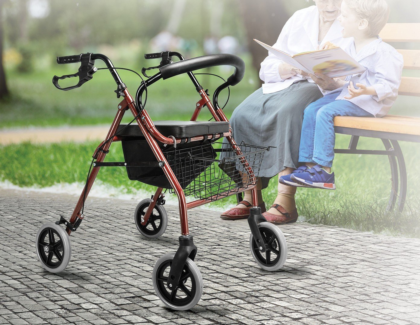 Personal Care Rollator Walker Walking Frame With Wheels Red
