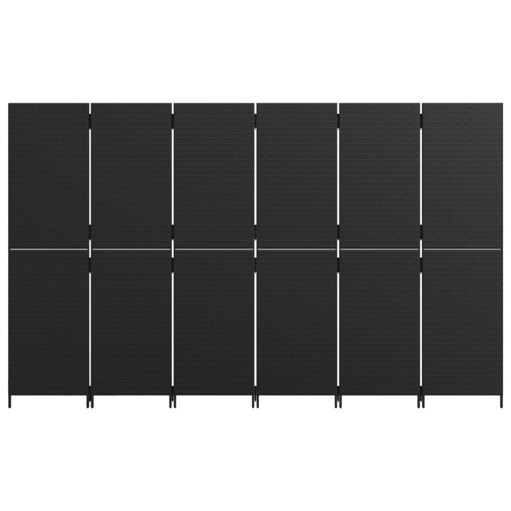 Room Divider 6 Panels Black Poly Rattan