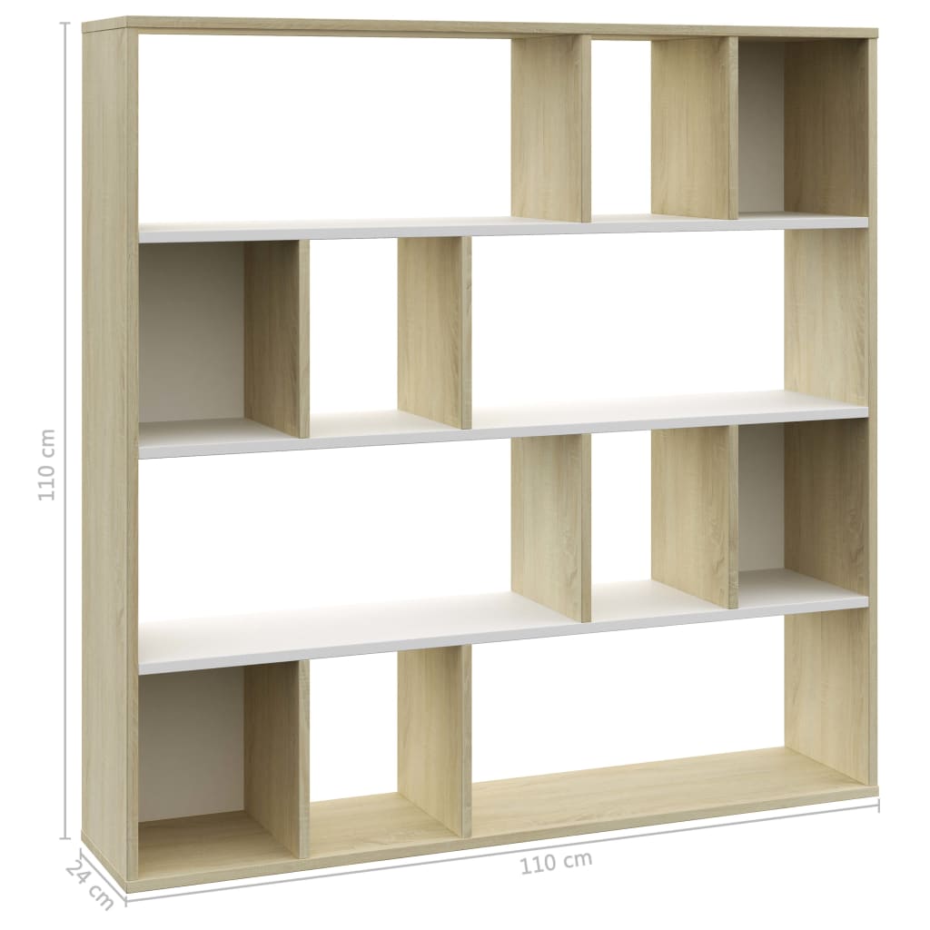 Room Divider/Book Cabinet White and Sonoma Oak 110x24x110 cm Chipboard