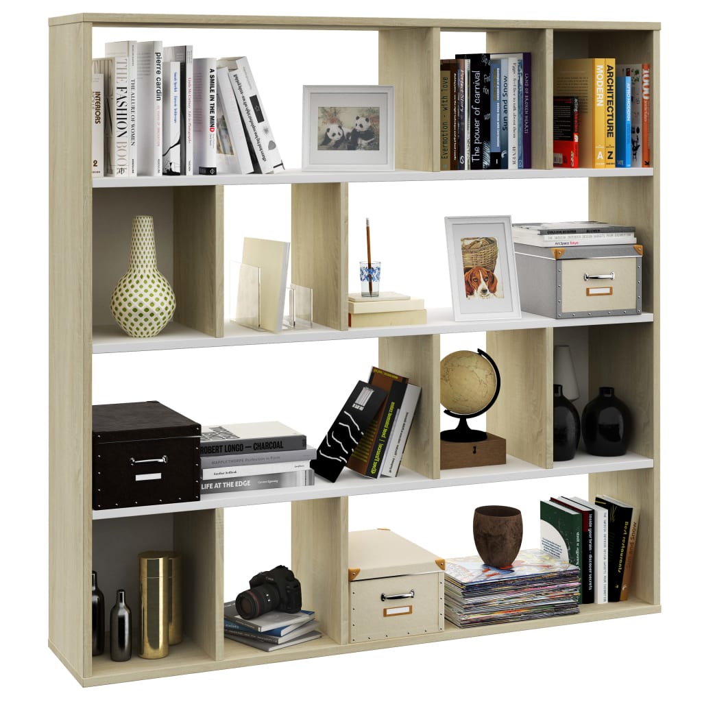 Room Divider/Book Cabinet White and Sonoma Oak 110x24x110 cm Chipboard