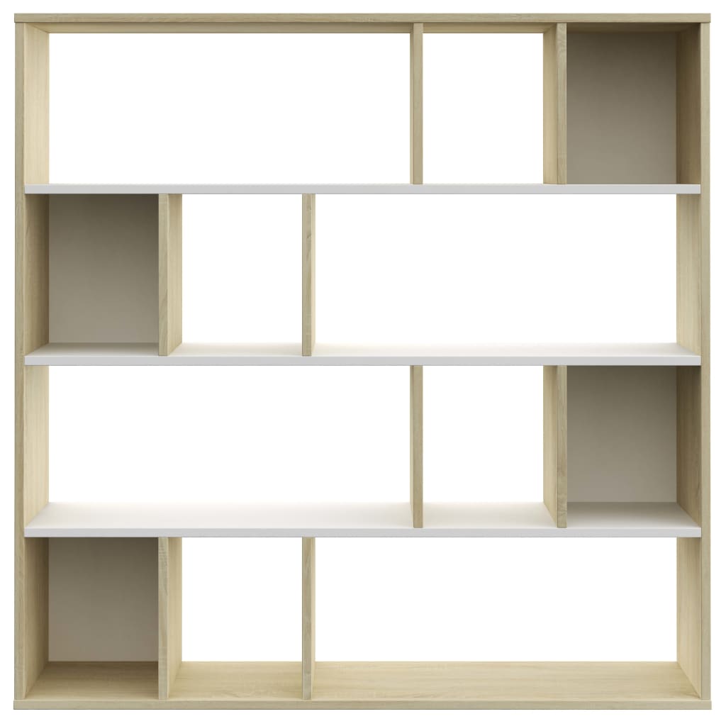 Room Divider/Book Cabinet White and Sonoma Oak 110x24x110 cm Chipboard