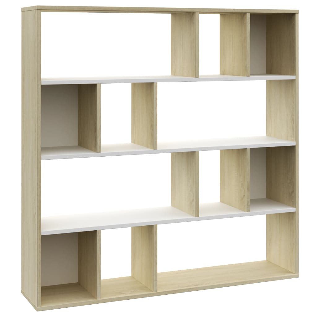 Room Divider/Book Cabinet White and Sonoma Oak 110x24x110 cm Chipboard