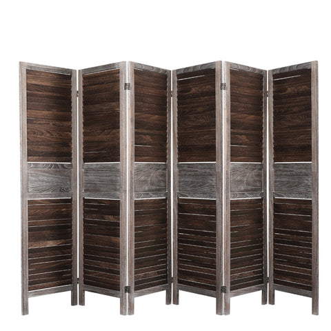 Room Divider Folding Screen Privacy Dividers Stand Wood 6 Panel Brown