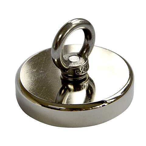 Round Neodymium Fishing Magnet with Countersunk Hole and Eyebolt, 500 LBS pull