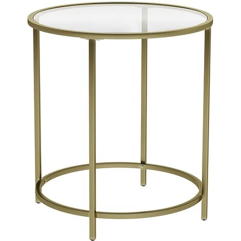 Round Side Table Tempered Glass End Table With Golden Metal Frame Small Coffee Table Gold LGT20G