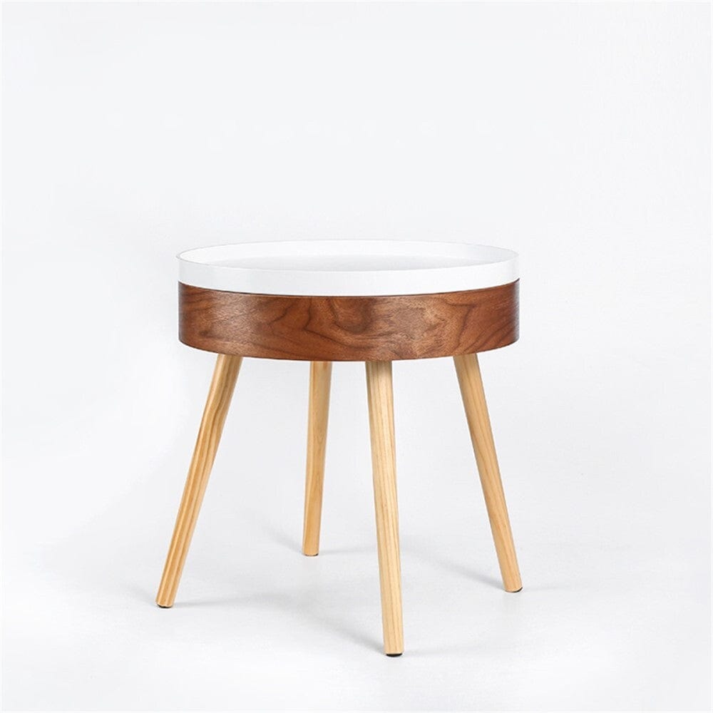 Round Side Table With Serving Tray And Storage