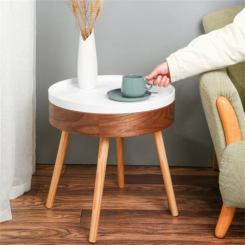 Round Side Table With Serving Tray And Storage