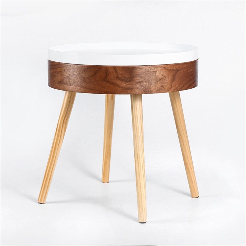 Round Side Table With Serving Tray And Storage