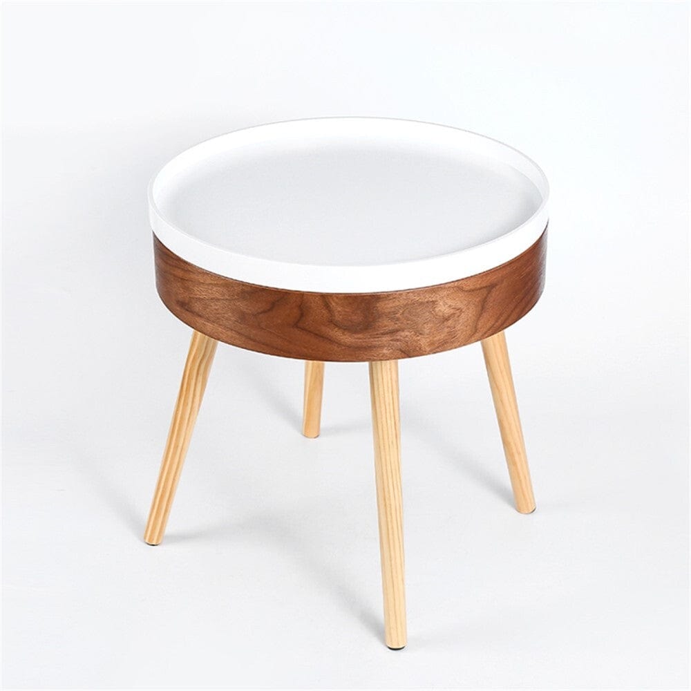 Round Side Table With Serving Tray And Storage