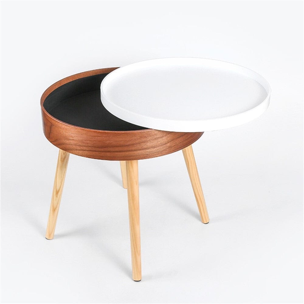 Round Side Table With Serving Tray And Storage