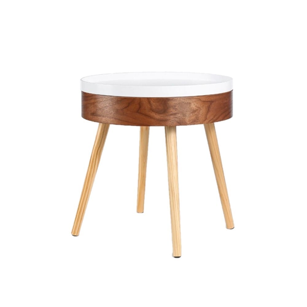 Round Side Table With Serving Tray And Storage