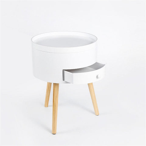 Round Side Table With Storage White