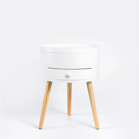 Round Side Table With Storage White