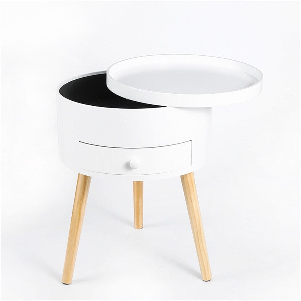 Round Side Table With Storage White