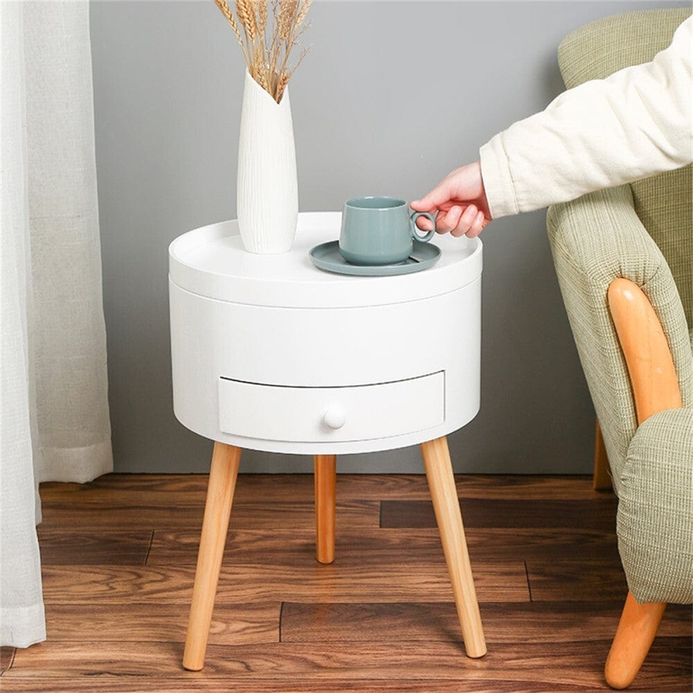 Round Side Table With Storage White