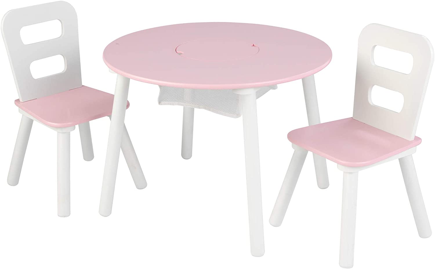 Round Table And 2 Chair Set For Children (White And Pink