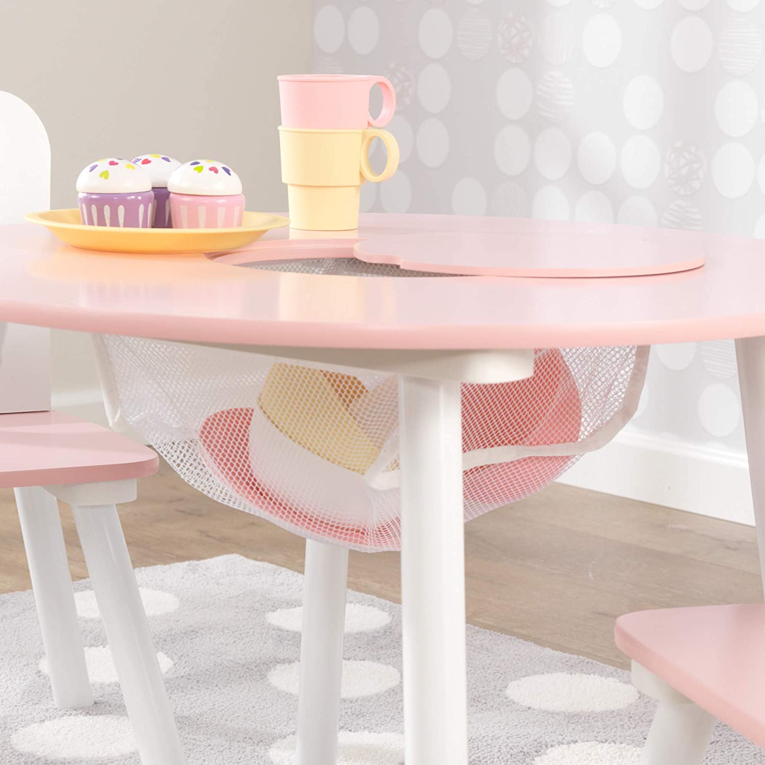 Round Table And 2 Chair Set For Children (White And Pink