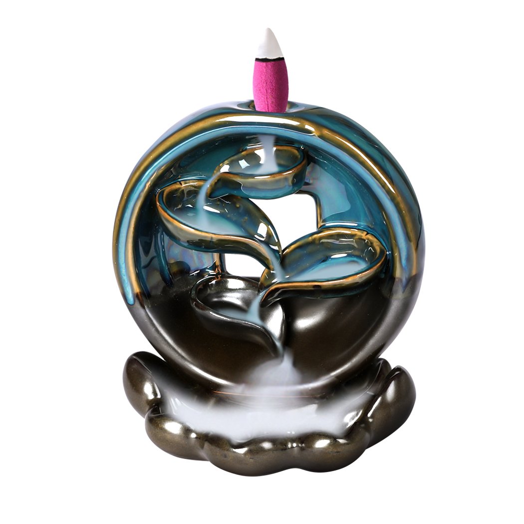 Incense Burner Rounded Waterfall Smoke Cone Holder + 198 Cones