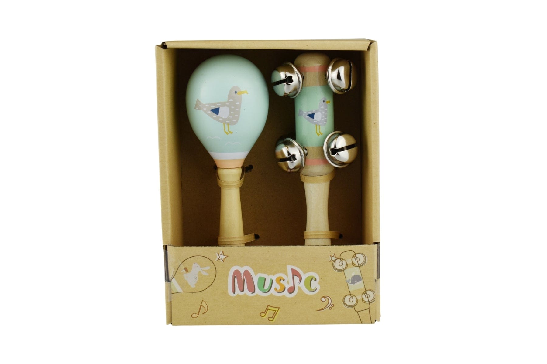 Seagull Wooden Maraca & Bell Stick Set