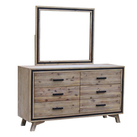 Dresser With 6 Storage Drawers In Solid Acacia With Mirror In Silver Brush