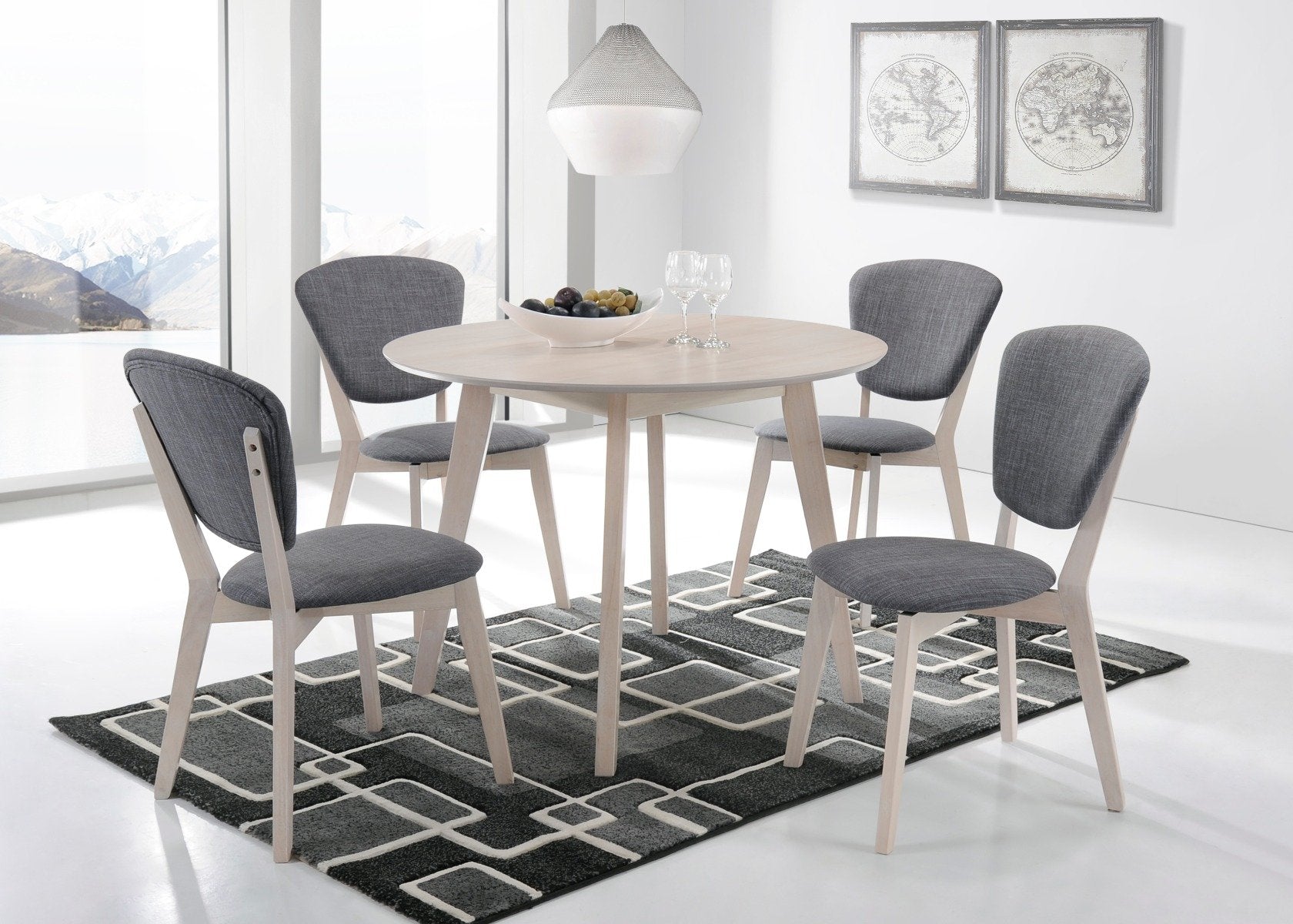 Dining Set of 2 Dining Chair Solid hardwood White Wash