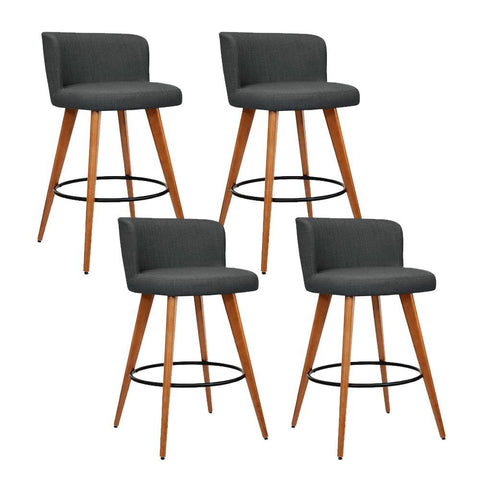 early sale simpledeal Set of 4 Wooden Fabric Bar Stools Circular Footrest - Charcoal
