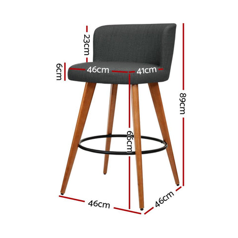 Set of 4 Wooden Fabric Bar Stools Circular Footrest - Charcoal