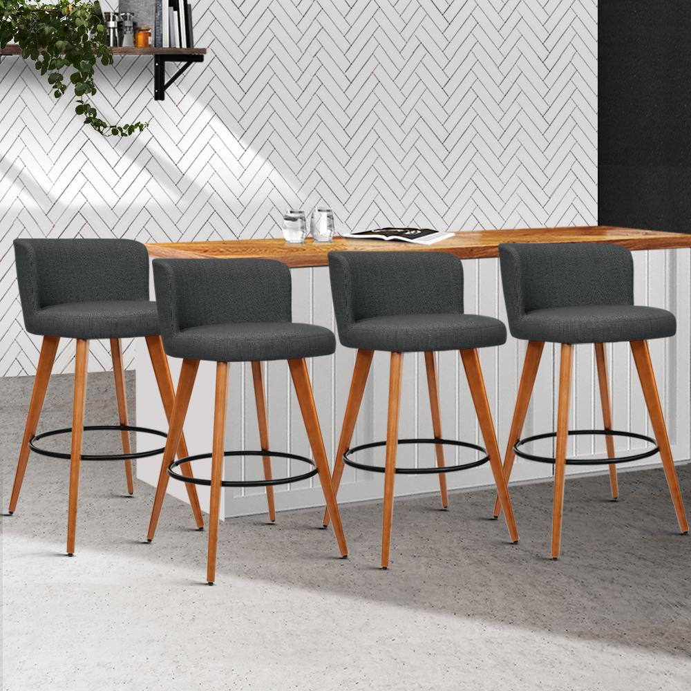 early sale simpledeal Set of 4 Wooden Fabric Bar Stools Circular Footrest - Charcoal