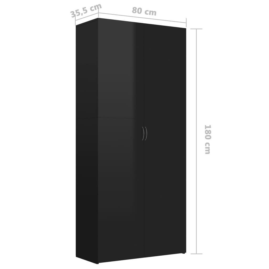 Shoe Cabinet High Gloss Black 80x35.5x180 cm Chipboard