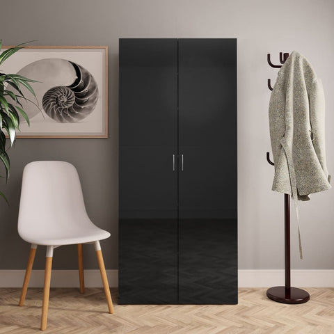 Shoe Cabinet High Gloss Black 80x35.5x180 cm Chipboard