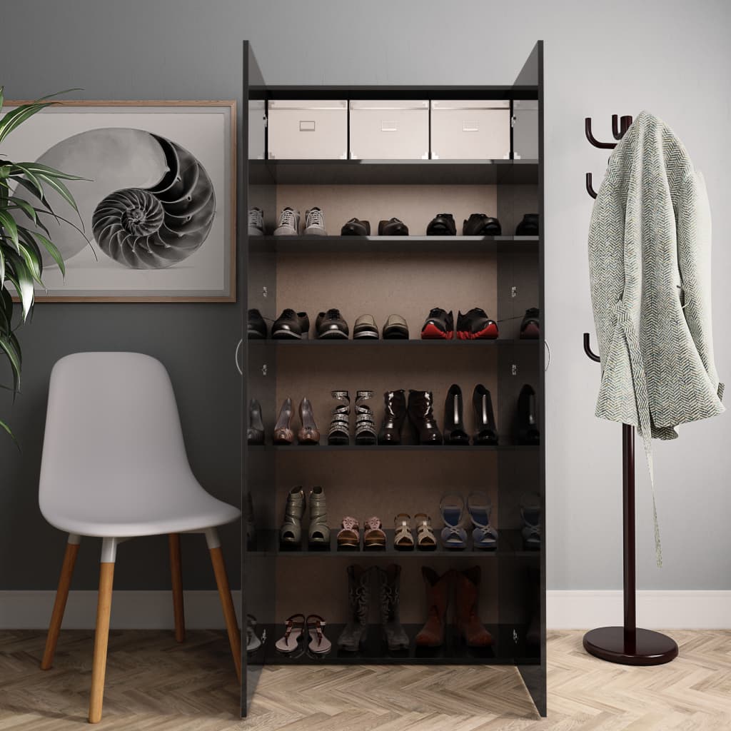 Shoe Cabinet High Gloss Black 80x35.5x180 cm Chipboard