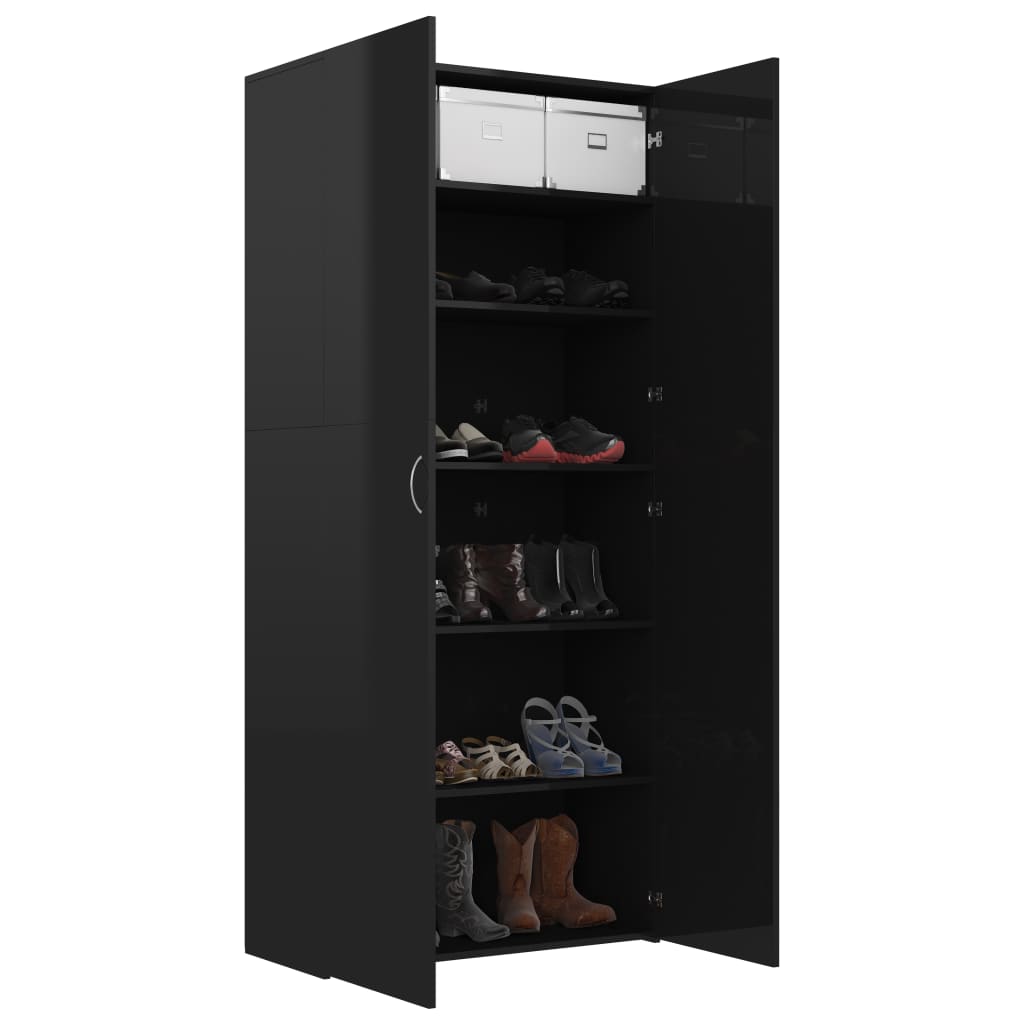 Shoe Cabinet High Gloss Black 80x35.5x180 cm Chipboard