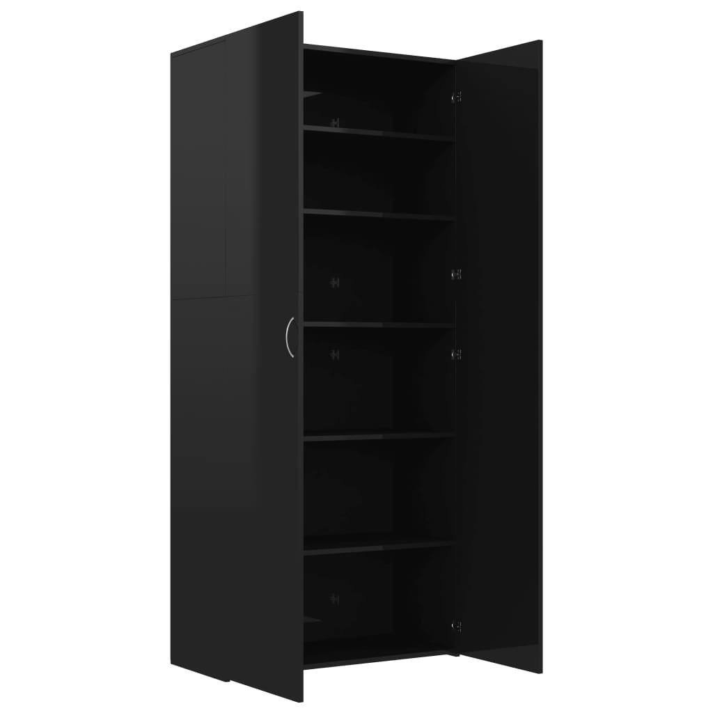 Shoe Cabinet High Gloss Black 80x35.5x180 cm Chipboard