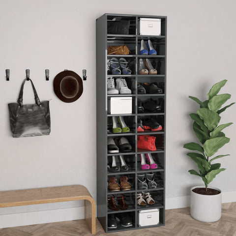Shoe Cabinet High Gloss Grey 54x34x183 cm Chipboard