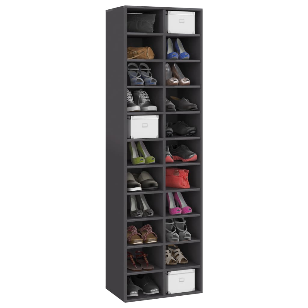 Shoe Cabinet High Gloss Grey 54x34x183 cm Chipboard