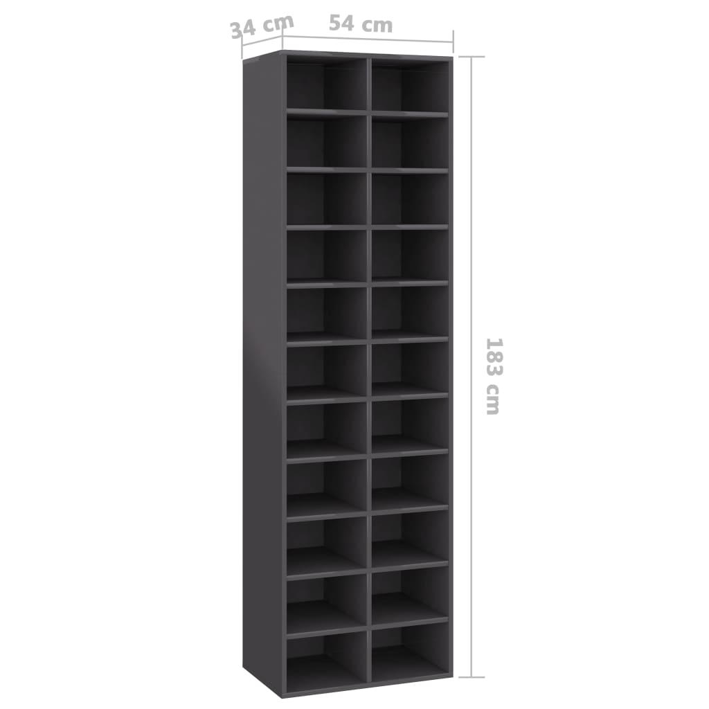 Shoe Cabinet High Gloss Grey 54x34x183 cm Chipboard