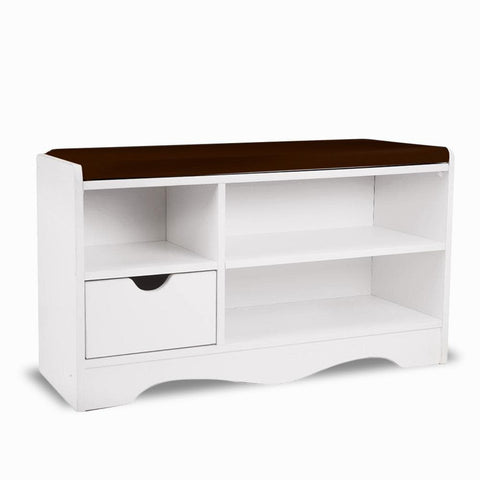 Shoe Rack Cabinet Organiser Brown Cushion - 80 x 30 x 45 - White