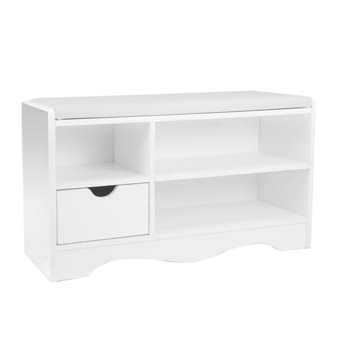 Shoe Rack Cabinet Organiser White Cushion - 80 x 30 x 45cm - White