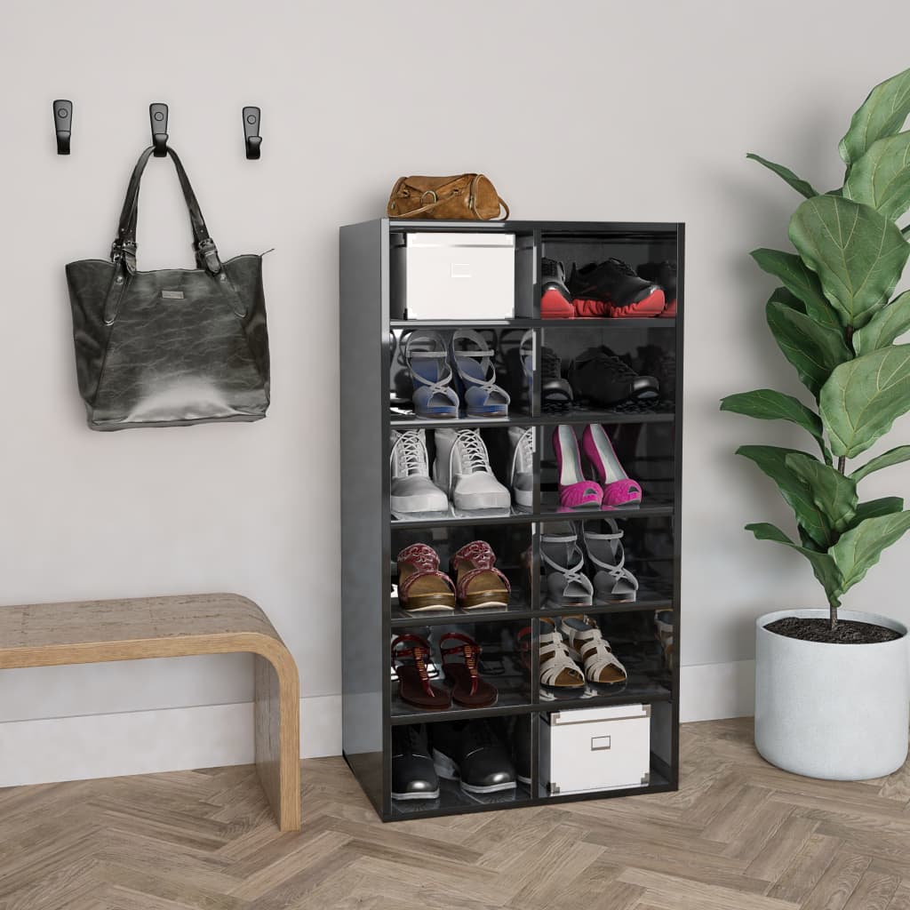 Shoe Rack High Gloss Black 54x34x100 cm Chipboard