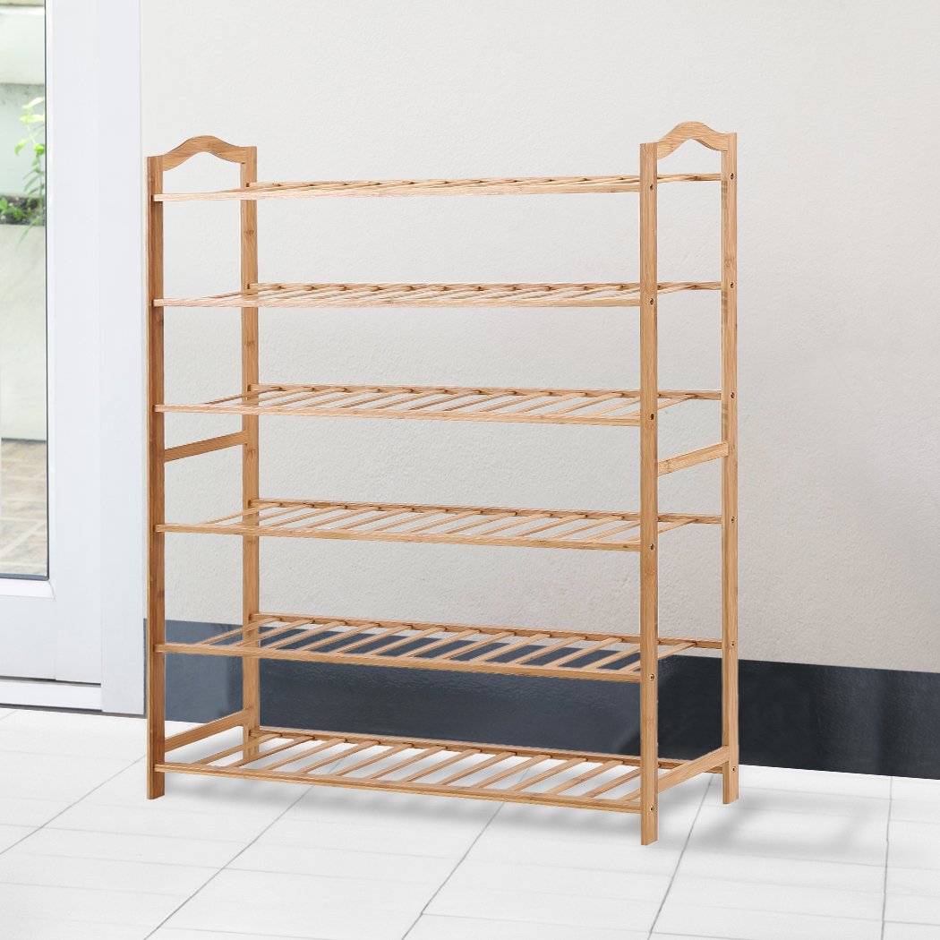 living room Shoe Rack Storage Wooden Shelf Stand 6 Tiers Layers 80Cm
