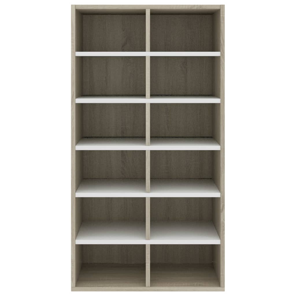 Shoe Rack White and Sonoma Oak 54x34x100 cm Chipboard