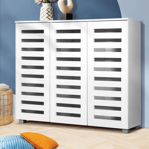 Shoes Cabinet Shoe Storage Rack Organiser Shelf 3 Doors 30 Pairs White/Wooden