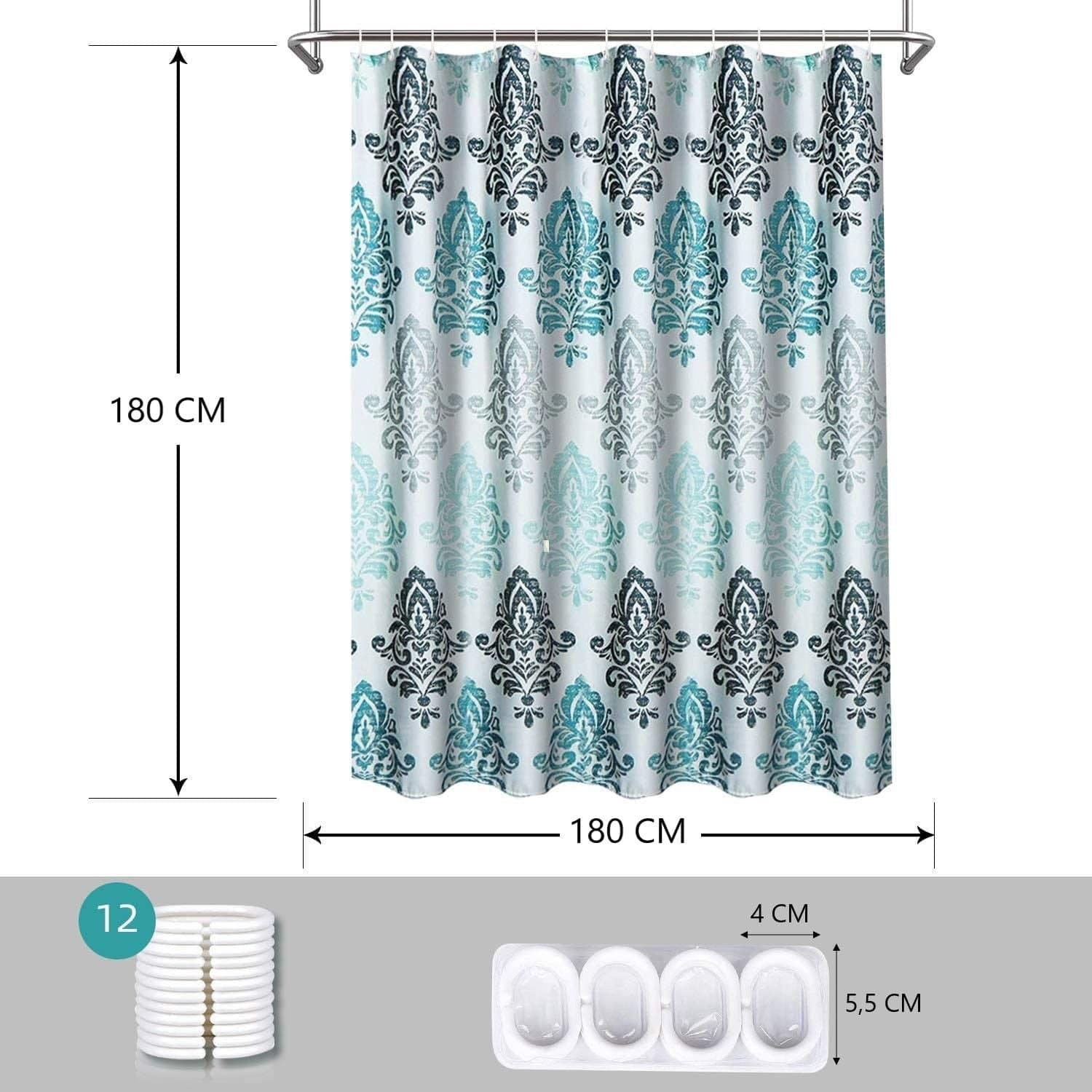 Shower Curtain with 12 Hooks Set Bathroom 180 x 180 cm Modern