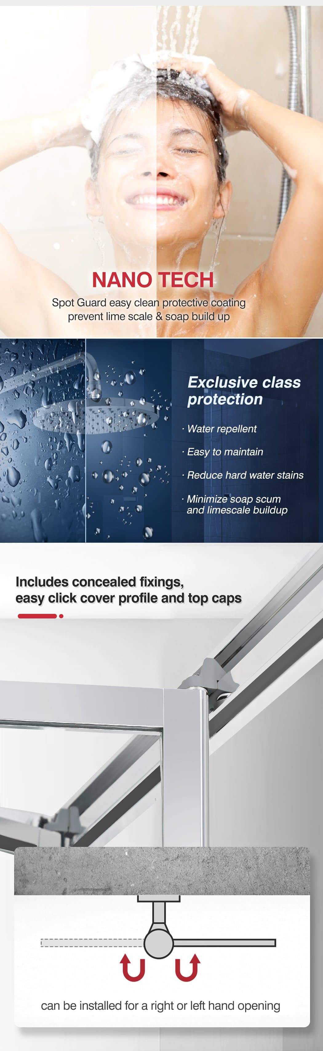 bathroom Shower Screen Door Enclosure Glass Panel Foldable 760X1900Mm