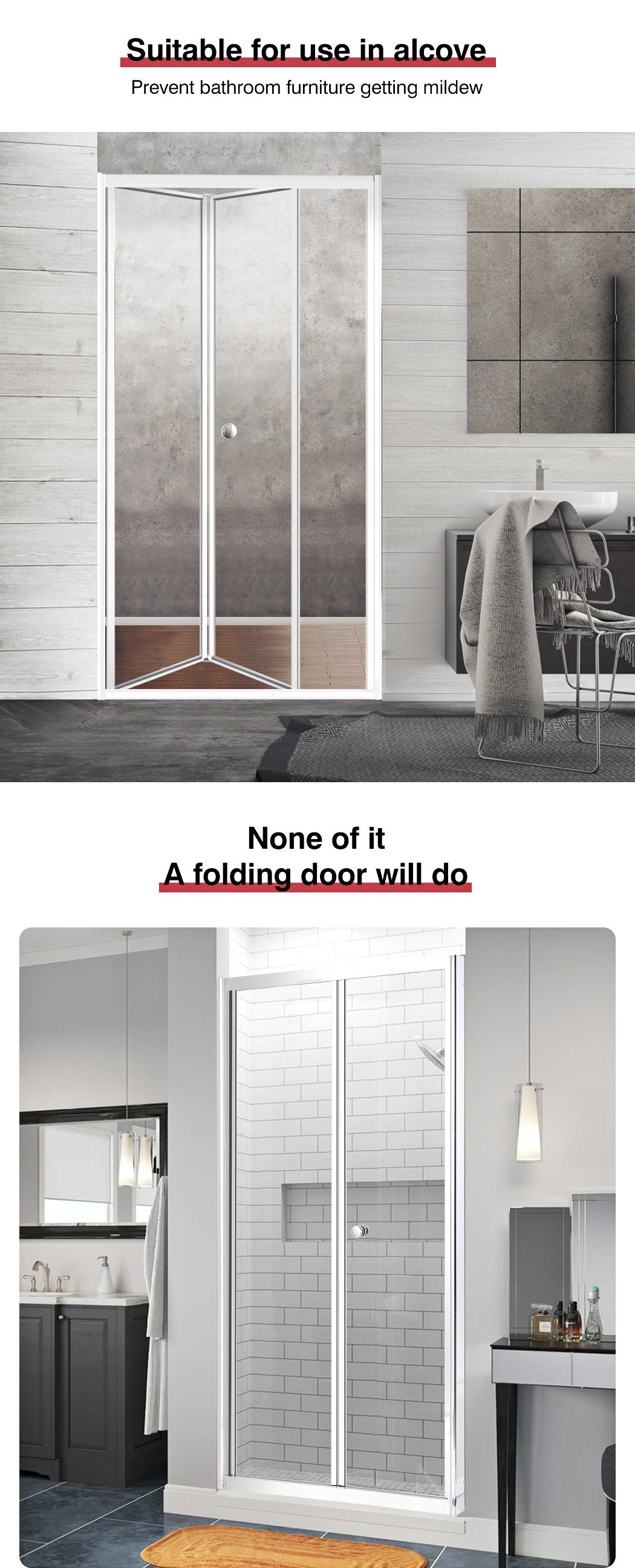 bathroom Shower Screen Door Enclosure Glass Panel Foldable 760X1900Mm