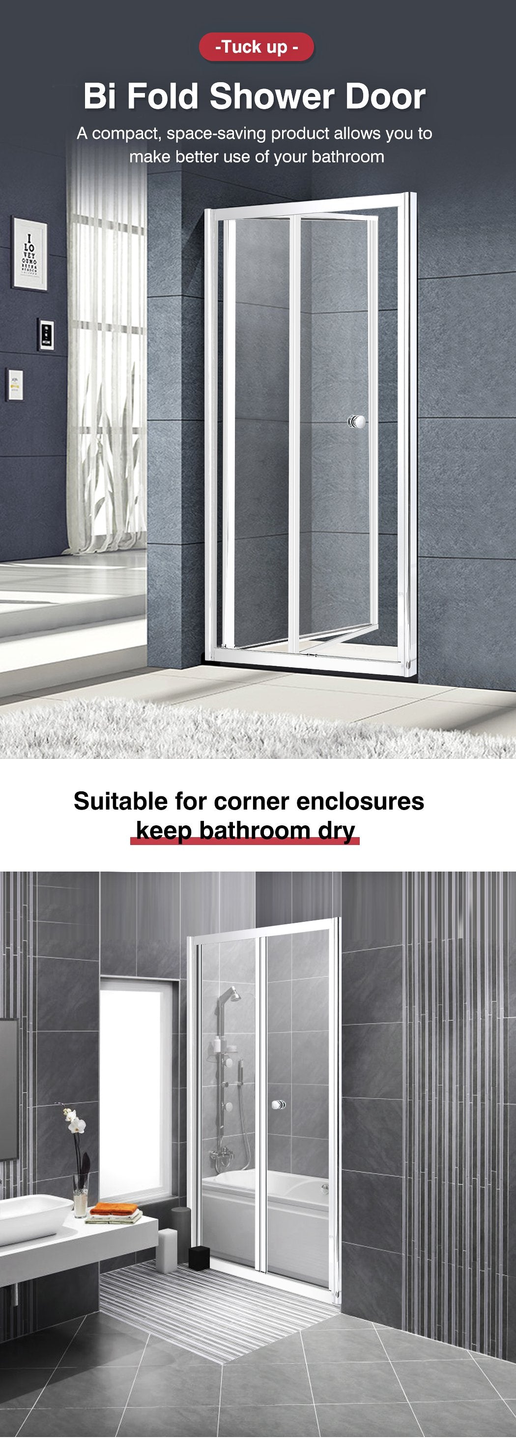 bathroom Shower Screen Door Enclosure Glass Panel Foldable 760X1900Mm