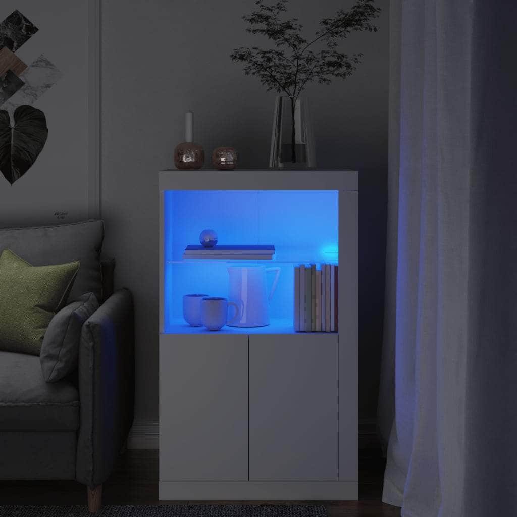 Side Cabinet with LED Lights White/Black Engineered Wood